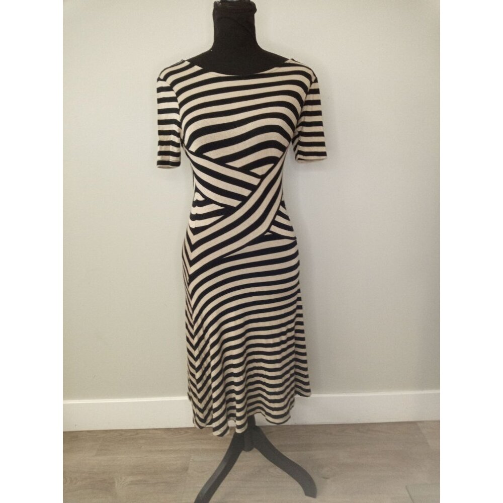 Beige by eci Tan Black Striped Mini Dress Size Small